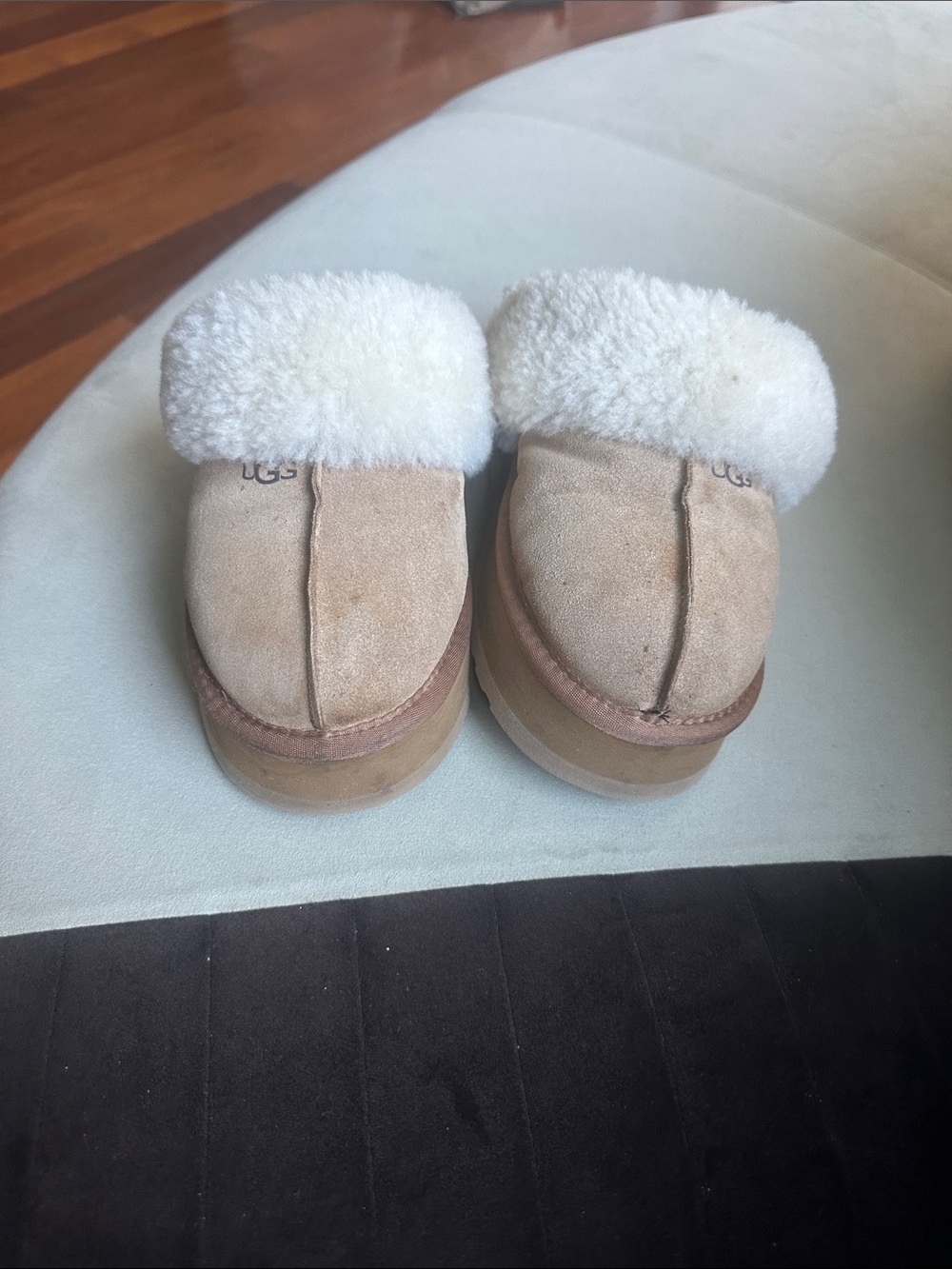 UGG Women's Sand Suede Shearling Slide Slippers with Cream Cuff